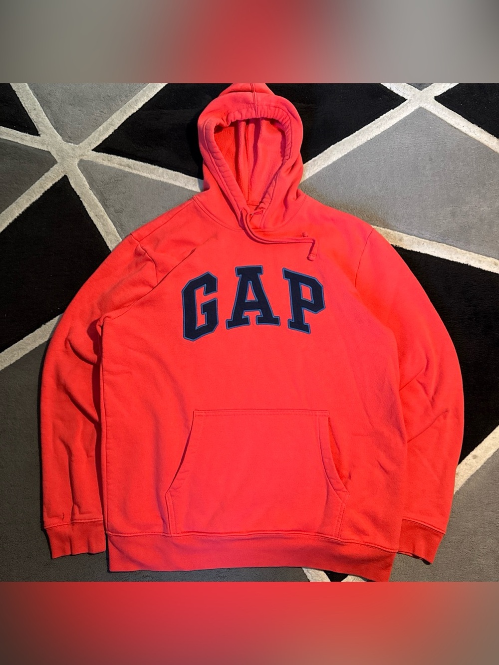 Gap coral red hoodie with navy patch logo